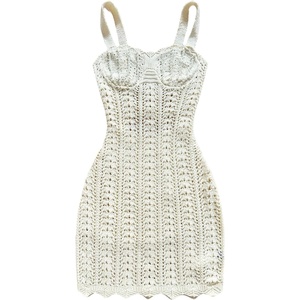 image:imageGORGLITTER Womens Crochet Pearl Sundresses Boho Scallop Hem Bodycon Mini Dress Sleeveless Summer Vacation Beach DressesApricot