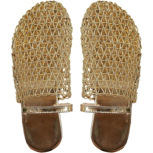 image:imageGORGLITTER Womens Fishnet Mesh Close Toe Flat Sandals Metallic Hollow Out Slip On SlidesGold