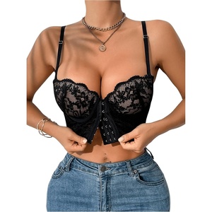 image:imageGORGLITTER Womens Front Closure Push Up Bra Floral Lace Sheer Sexy Underwire Everyday BrasBlack