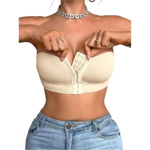 image:imageGORGLITTER Womens Front Closure Strapless Push Up Bras Seamless Wireless Bandeau BraletteApricot