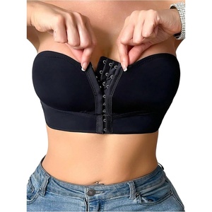 image:imageGORGLITTER Womens Front Closure Strapless Push Up Bras Seamless Wireless Bandeau BraletteBlack