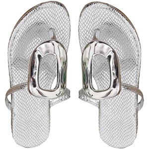 image:imageGORGLITTER Womens Gold Flat Sandals Flip Flops Dressy Metallic Open Toe Thong Summer Beach Vacation Slides Sandals 2026Metallic Silver