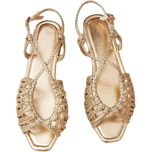 image:imageGORGLITTER Womens Gold Flat Sandals Lace Up Square Toe Metallic Braided Ankle Strap Strappy Flat Slides Wedding SandalsGold
