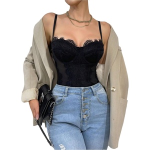 image:imageGORGLITTER Womens Lace Underwire Bodysuit Mesh Tummy Control Spaghetti Strap Corset Body ShaperBlack
