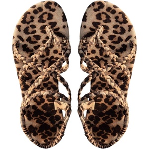 image:imageGORGLITTER Womens Leopard Print Thong Sandals Criss Cross Ankle Strappy Slides On Slip Sandals