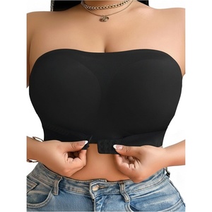 image:imageGORGLITTER Womens Plus Size Strapless Bra Front Closure Wireless Bandeau Bralette Tube TopsBlack