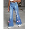 image:imageGORGLITTER Girls Bow Denim Graphic Flare Leg Y2k Pants Elastic Waist Skinny Cute TrousersBlue