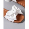 image:imageGirls Sandals Bow Single Band Flats Square Open Toe Beach Summer Vacation Slide SandalsWhite