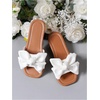 image:imageGirls Sandals Bow Single Band Flats Square Open Toe Beach Summer Vacation Slide SandalsWhite