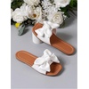 image:imageGirls Sandals Bow Single Band Flats Square Open Toe Beach Summer Vacation Slide SandalsWhite