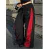 image:imageGORGLITTER Womens Wide Leg Baggy Sweatpants 2025 Gym Color Block Track Pants Drawstring Waist PantsBlack and Red