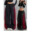 image:imageGORGLITTER Womens Wide Leg Baggy Sweatpants 2025 Gym Color Block Track Pants Drawstring Waist PantsBlack and Red
