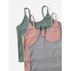 image:imageWomens 3 Sets Ribbed Pajamas Set Sleeveless Cami Top and Tie Front Shorts Lounge Set Sleepwear LoungewearGreen Pink Grey