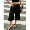image:imageGORGLITTER Womens Bermuda Shorts Dressy Pleated Wide Leg Dress Shorts  High Waisted Summer Trouser Shorts Casual Business Office Work OutfitsIron Black Solid