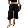 image:imageGORGLITTER Womens Bermuda Shorts Dressy Pleated Wide Leg Dress Shorts  High Waisted Summer Trouser Shorts Casual Business Office Work OutfitsIron Black Solid