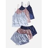 image:imageWomens 3 Sets Satin Silk Pajama Set Sleeveless V Neck Crop Cami Top and Shorts Pjs Sleepwear SetsBlue and Pink