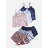 image:imageWomens 3 Sets Satin Silk Pajama Set Sleeveless V Neck Crop Cami Top and Shorts Pjs Sleepwear SetsBlue and Pink