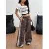 image:imageGORGLITTER Womens Cheetah Leopard Print Pants Wide Leg Low Rise Sweatpants  Animal Print Baggy Striped Trousers Flare Flowy Bottoms Y2K Rave Western Festival OutfitsLeopard