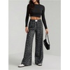 image:imageGORGLITTER Womens Cheetah Print Pants Leopard Wide Leg Sweatpants  Straight Leg Sweats Elastic High Waisted Pants Animal Print Trousers Baggy Bottom Fall OutfitsDark Grey