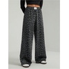 image:imageGORGLITTER Womens Cheetah Print Pants Leopard Wide Leg Sweatpants  Straight Leg Sweats Elastic High Waisted Pants Animal Print Trousers Baggy Bottom Fall OutfitsDark Grey