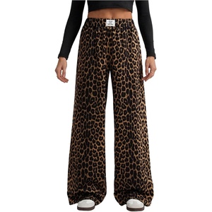 image:imageGORGLITTER Womens Cheetah Print Pants Leopard Wide Leg Sweatpants  Straight Leg Sweats Elastic High Waisted Pants Animal Print Trousers Baggy Bottom Fall OutfitsYellow