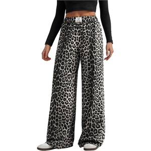 image:imageGORGLITTER Womens Cheetah Print Pants Leopard Wide Leg Sweatpants  Straight Leg Sweats Elastic High Waisted Pants Animal Print Trousers Baggy Bottom Fall OutfitsBlack