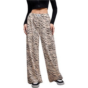 image:imageGORGLITTER Womens Cheetah Print Pants Leopard Wide Leg Sweatpants  Straight Leg Sweats Elastic High Waisted Pants Animal Print Trousers Baggy Bottom Fall OutfitsApricot