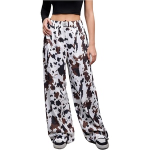 image:imageGORGLITTER Womens Cheetah Print Pants Leopard Wide Leg Sweatpants  Straight Leg Sweats Elastic High Waisted Pants Animal Print Trousers Baggy Bottom Fall OutfitsWhite Cow Print