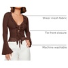 image:imageGORGLITTER Womens Bell Sleeve Tops Blouse Sheer Ruffle Western Outfits  Tie Front Long Sleeve Shirts Mesh Flowy Tops Cute Vintage Blouse Country Concert OutfitsChocolate Brown