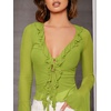 image:imageGORGLITTER Womens Bell Sleeve Tops Blouse Sheer Ruffle Western Outfits  Tie Front Long Sleeve Shirts Mesh Flowy Tops Cute Vintage Blouse Country Concert OutfitsGreen