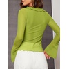 image:imageGORGLITTER Womens Bell Sleeve Tops Blouse Sheer Ruffle Western Outfits  Tie Front Long Sleeve Shirts Mesh Flowy Tops Cute Vintage Blouse Country Concert OutfitsGreen