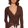 image:imageGORGLITTER Womens Bell Sleeve Tops Blouse Sheer Ruffle Western Outfits  Tie Front Long Sleeve Shirts Mesh Flowy Tops Cute Vintage Blouse Country Concert OutfitsChocolate Brown