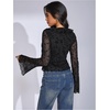 image:imageGORGLITTER Womens Bell Sleeve Tops Blouse Sheer Ruffle Western Outfits  Tie Front Long Sleeve Shirts Mesh Flowy Tops Cute Vintage Blouse Country Concert OutfitsFloral Mesh Black