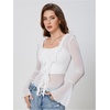 image:imageGORGLITTER Womens Bell Sleeve Tops Blouse Sheer Ruffle Western Outfits  Tie Front Long Sleeve Shirts Mesh Flowy Tops Cute Vintage Blouse Country Concert OutfitsSheer White