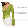 image:imageGORGLITTER Womens Bell Sleeve Tops Blouse Sheer Ruffle Western Outfits  Tie Front Long Sleeve Shirts Mesh Flowy Tops Cute Vintage Blouse Country Concert OutfitsGreen