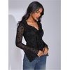 image:imageGORGLITTER Womens Bell Sleeve Tops Blouse Sheer Ruffle Western Outfits  Tie Front Long Sleeve Shirts Mesh Flowy Tops Cute Vintage Blouse Country Concert OutfitsFloral Mesh Black