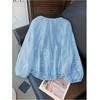 image:imageGORGLITTER Womens Boho Peasant Blouses Long Sleeve Floral Embroidered Tops  Sheer Tie Front Top Flowy Button Up Shirts Dressy Casual Outfits Elegant Fancy ClothesBlue Floral