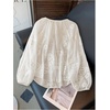 image:imageGORGLITTER Womens Boho Peasant Blouses Long Sleeve Floral Embroidered Tops  Sheer Tie Front Top Flowy Button Up Shirts Dressy Casual Outfits Elegant Fancy ClothesWhite