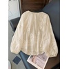 image:imageGORGLITTER Womens Boho Peasant Blouses Long Sleeve Floral Embroidered Tops  Sheer Tie Front Top Flowy Button Up Shirts Dressy Casual Outfits Elegant Fancy ClothesSolid Beige