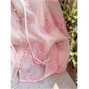 image:imageGORGLITTER Womens Boho Peasant Blouses Long Sleeve Floral Embroidered Tops  Sheer Tie Front Top Flowy Button Up Shirts Dressy Casual Outfits Elegant Fancy ClothesPink Flower