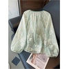 image:imageGORGLITTER Womens Boho Peasant Blouses Long Sleeve Floral Embroidered Tops  Sheer Tie Front Top Flowy Button Up Shirts Dressy Casual Outfits Elegant Fancy ClothesGreen