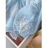 image:imageGORGLITTER Womens Boho Peasant Blouses Mesh Floral Embroidered Tops Chiffon Long Sleeve Button Down Shirts Casual OutfitsBlue