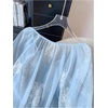 image:imageGORGLITTER Womens Boho Peasant Blouses Mesh Floral Embroidered Tops Chiffon Long Sleeve Button Down Shirts Casual OutfitsBlue