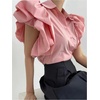 image:imageGORGLITTER Womens Bubble Tops Short Puffy Sleeve Button Up Blouses Shirt  Women Elegant Tops Womens Blouses Dressy Casual Womens Button Down Blouse Professional Blouses for WorkPink