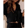 image:imageGORGLITTER Womens Chiffon Ruffle Blouse Dressy V Neck Bell Sleeve Top Business Casual Work Office ShirtBlack