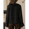 image:imageGORGLITTER Womens Chiffon Ruffle Blouse Dressy V Neck Bell Sleeve Top Business Casual Work Office ShirtBlack