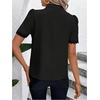 image:imageGORGLITTER Womens Eyelet Blouse Embroidery Button Shirt Dressy Work Top  Mock Neck Embroidered Short Sleeve Puff Sleeve Floral Design Dressy Button Down Shirt Work TopBlack