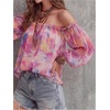 image:imageGORGLITTER Womens Floral Chiffon Ruffle Off The Shoulder Top Sheer Tie Cuff 34 Sleeve Blouse Country Concert OutfitsPink