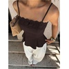image:imageGORGLITTER Womens Floral Lace Peplum Top Boho Pleated Dressy Camisole Tops  Spaghetti Strap Embroidered Blouse Sexy Babydoll Tops Going Out Concert Tops Old Money ClothesBrown