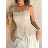 image:imageGORGLITTER Womens Floral Lace Peplum Top Boho Pleated Dressy Camisole Tops  Spaghetti Strap Embroidered Blouse Sexy Babydoll Tops Going Out Concert Tops Old Money ClothesApricot